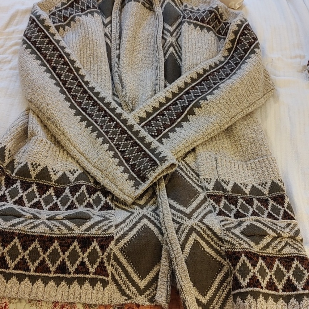 Lucky Brand Taupe, Brown & Cream Striped Knit Cardigan - Picture 5 of 6